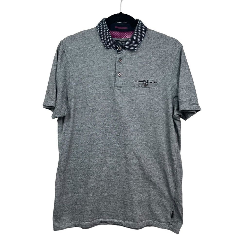 Ted Baker London Polo Shirt Stretch Pocket Short Sleeve Heathered Gray Men Sz 4*